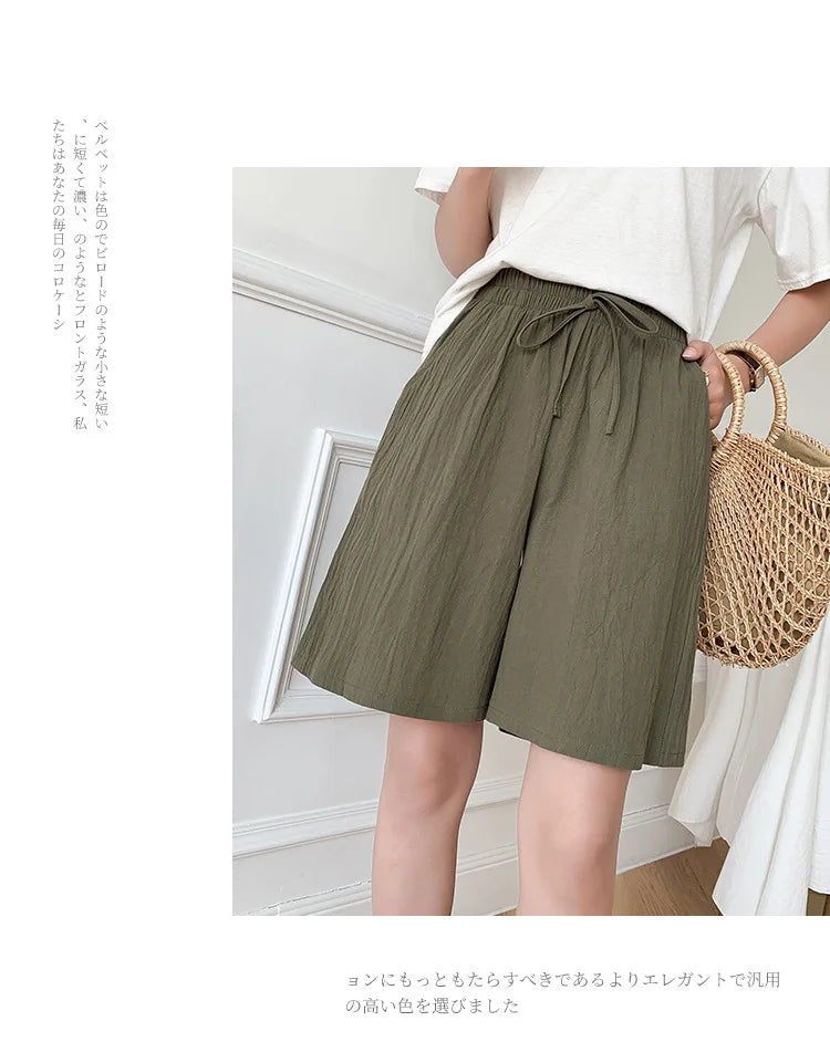 DOZW™️GIRL, Women shorts Summer Casual Solid Cotton Linen shorts high waist loose shorts for girls Soft Cool female shorts M-3XL