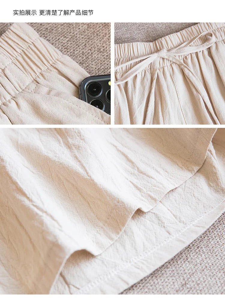 DOZW™️GIRL, Women shorts Summer Casual Solid Cotton Linen shorts high waist loose shorts for girls Soft Cool female shorts M-3XL