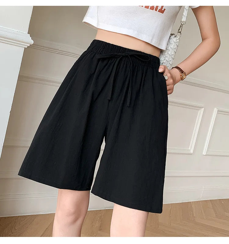 DOZW™️GIRL, Women shorts Summer Casual Solid Cotton Linen shorts high waist loose shorts for girls Soft Cool female shorts M-3XL