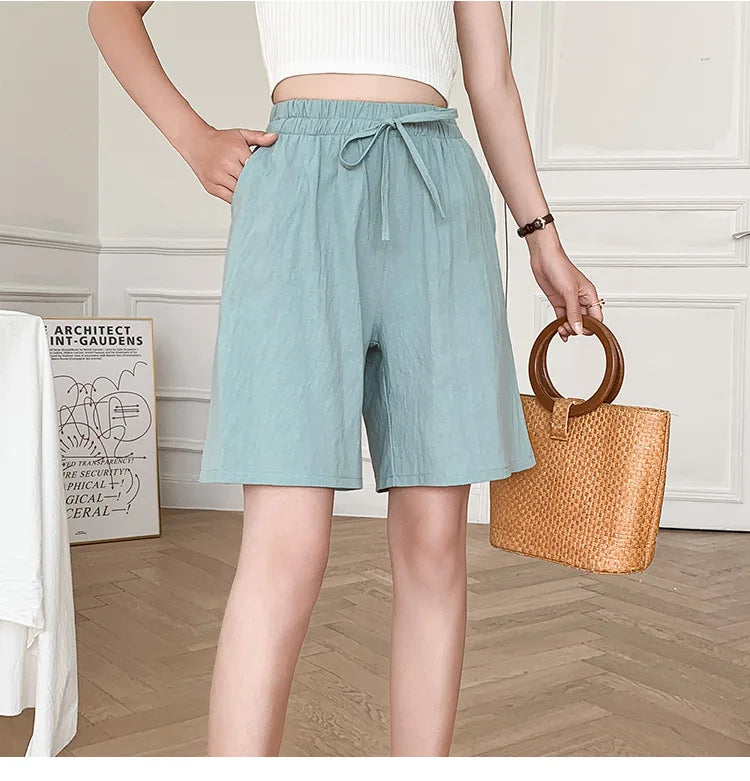 DOZW™️GIRL, Women shorts Summer Casual Solid Cotton Linen shorts high waist loose shorts for girls Soft Cool female shorts M-3XL