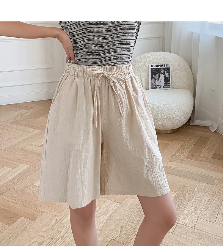 DOZW™️GIRL, Women shorts Summer Casual Solid Cotton Linen shorts high waist loose shorts for girls Soft Cool female shorts M-3XL