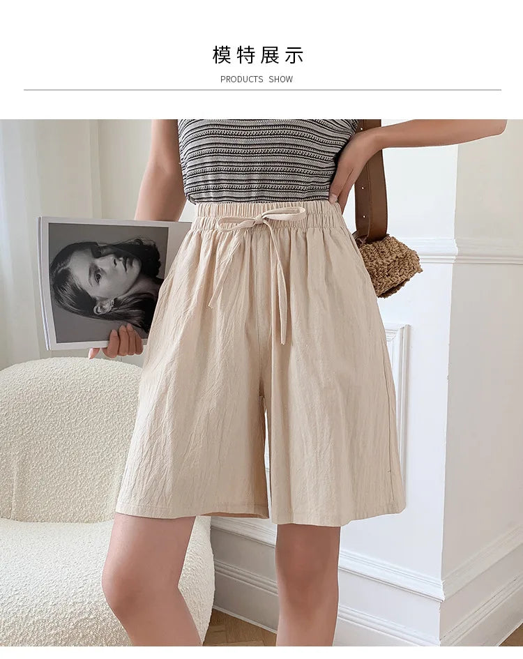 DOZW™️GIRL, Women shorts Summer Casual Solid Cotton Linen shorts high waist loose shorts for girls Soft Cool female shorts M-3XL