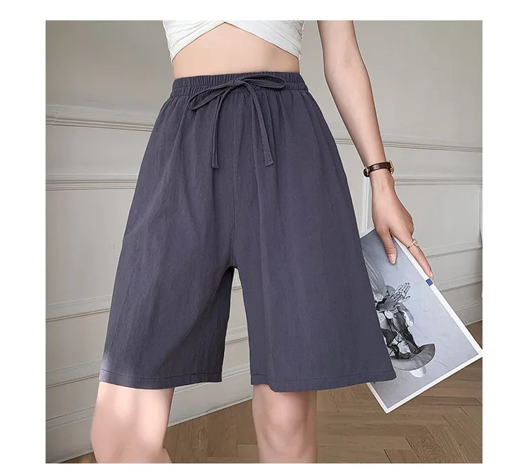 DOZW™️GIRL, Women shorts Summer Casual Solid Cotton Linen shorts high waist loose shorts for girls Soft Cool female shorts M-3XL