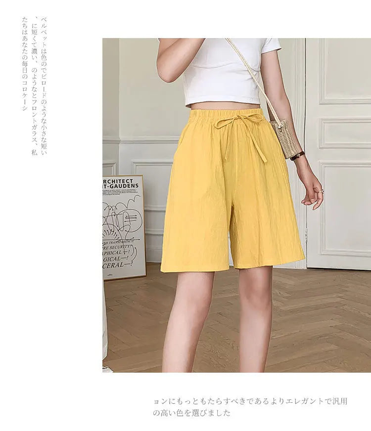 DOZW™️GIRL, Women shorts Summer Casual Solid Cotton Linen shorts high waist loose shorts for girls Soft Cool female shorts M-3XL
