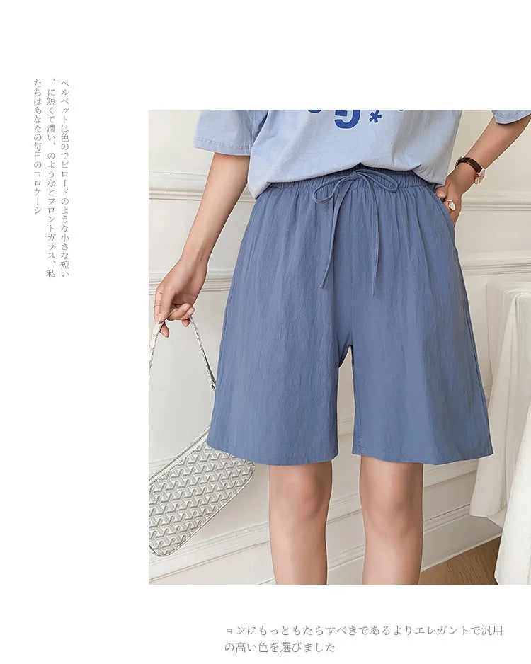 DOZW™️GIRL, Women shorts Summer Casual Solid Cotton Linen shorts high waist loose shorts for girls Soft Cool female shorts M-3XL