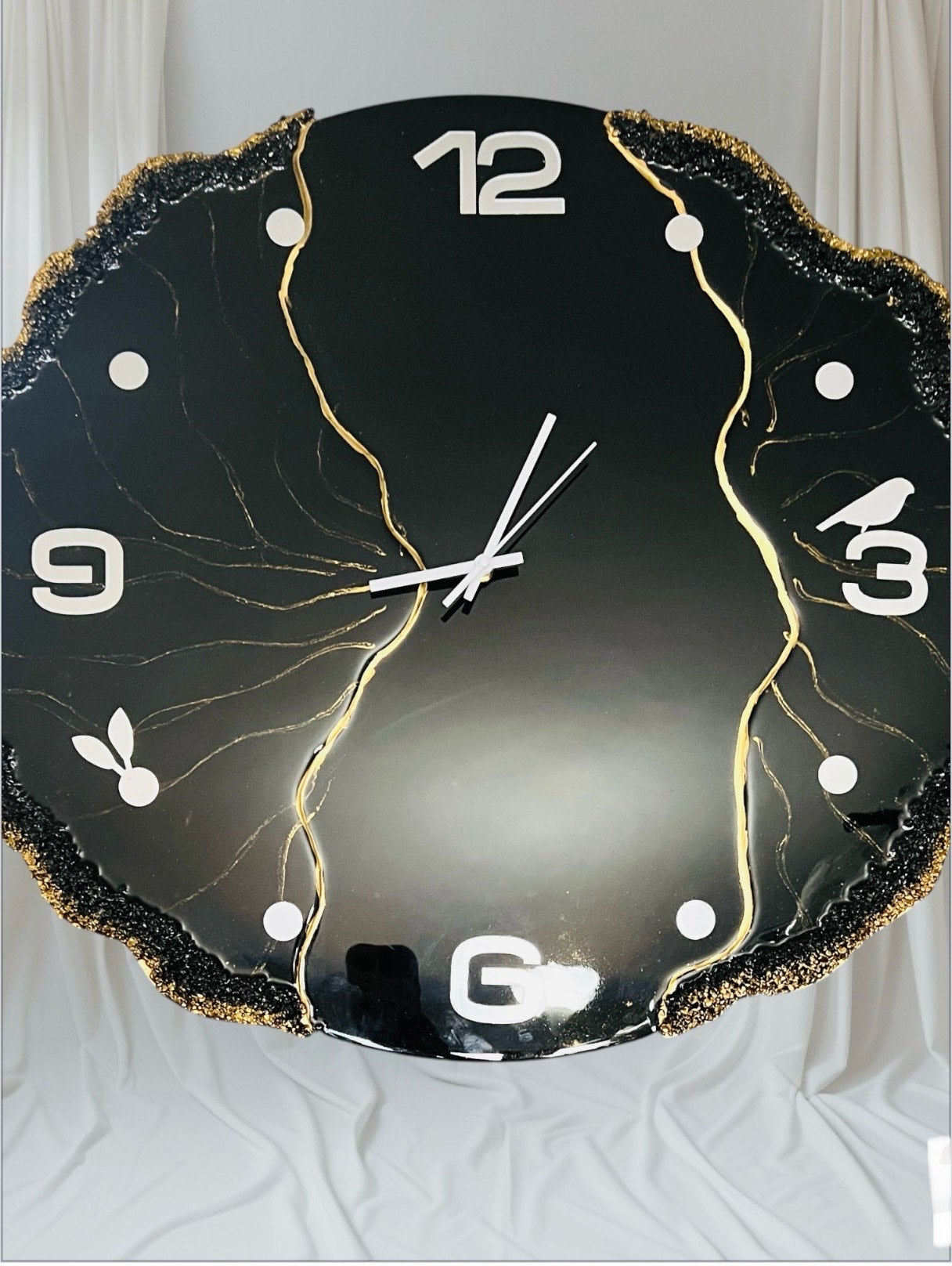 FIZA™️HANDCRAFTED DARK BLACK RESIN WALL CLOCK UNIQUE LUXUARY HOME DECORE, PERFECT GIFT HOUSWRMING