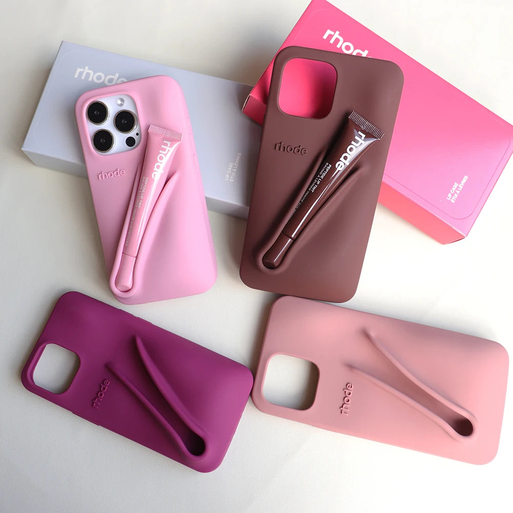 FLEEX™ For IPhone15 14 13Pro Max Plus Stand Cover Autumn Limited Edition Rhode Lip Holder Soft Silicone Lipstick Phone Case