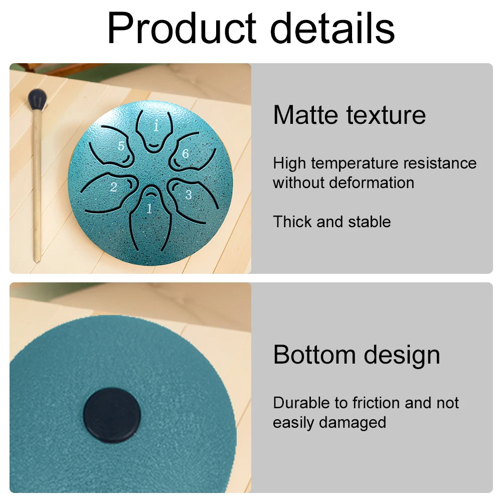 MAKE IT RAIN™ 3 Inches 6 Notes Steel Tongue Drum Outdoor Rain Drum Instrument Mini Hand Drum Ethereal Drum Sticks Musical Percussion Drum