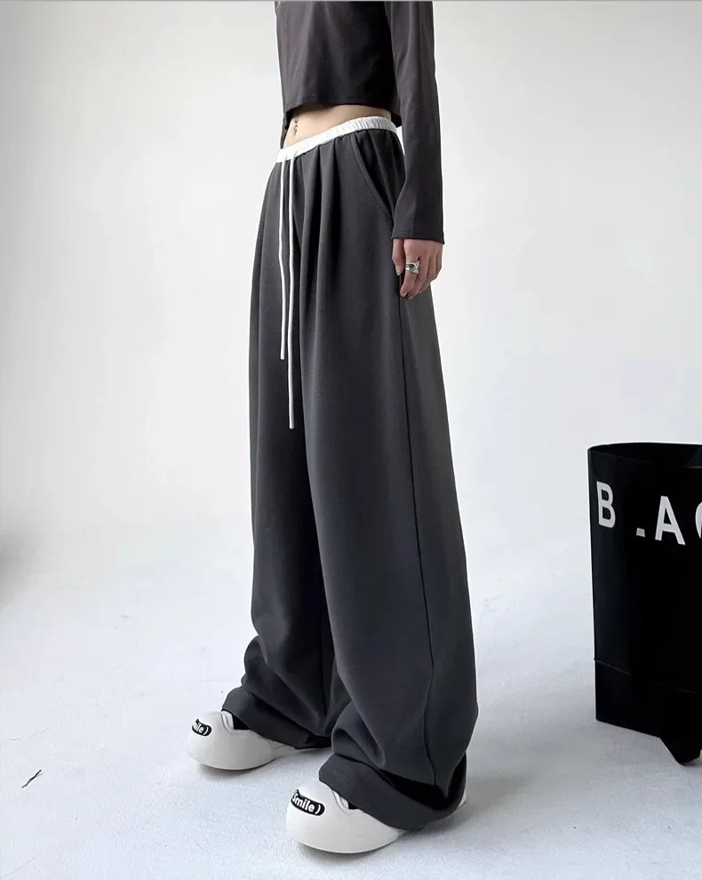 Style™️ High-Waisted Loose-Fit Sweatpants For Women New Patchwork Casual Straight Trousers