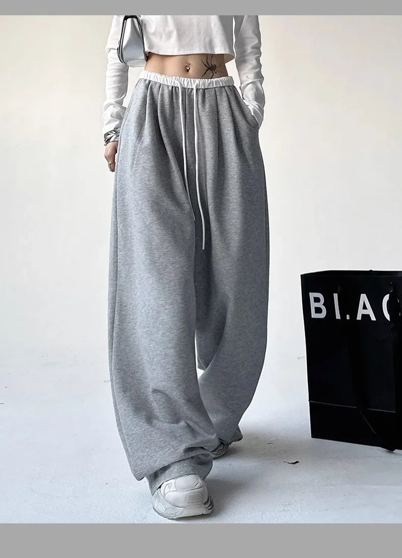 Style™️ High-Waisted Loose-Fit Sweatpants For Women New Patchwork Casual Straight Trousers