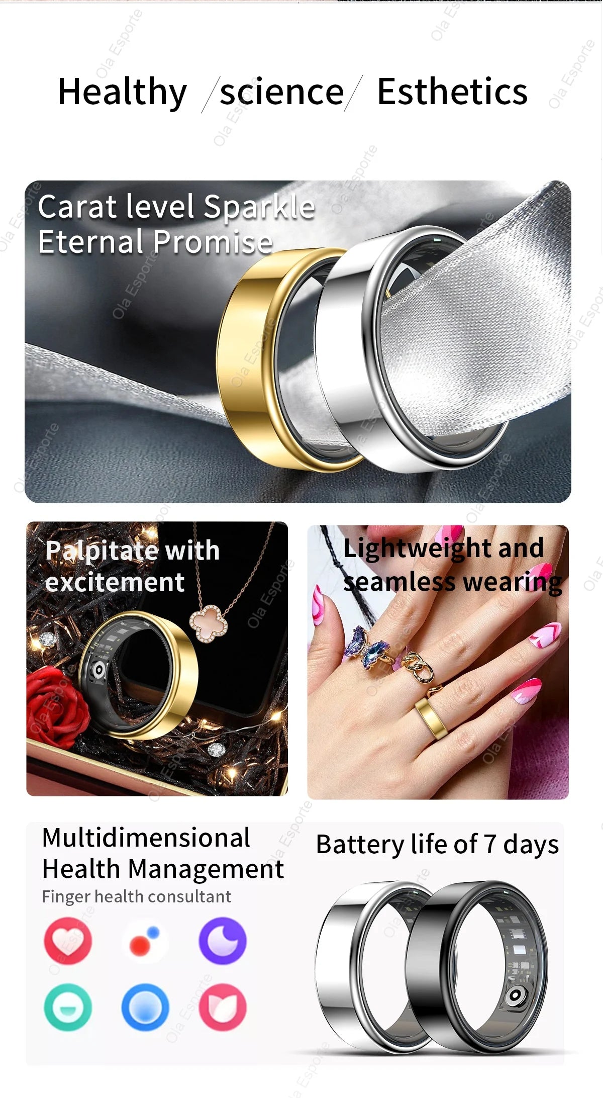 XIAOMI™ | 2025 New Smart Ring for Men and Women, Heart Rate and Blood Oxygen Monitor Smart Ring IP68 & 5ATM, Waterproof, Includes Multi-sport Mode