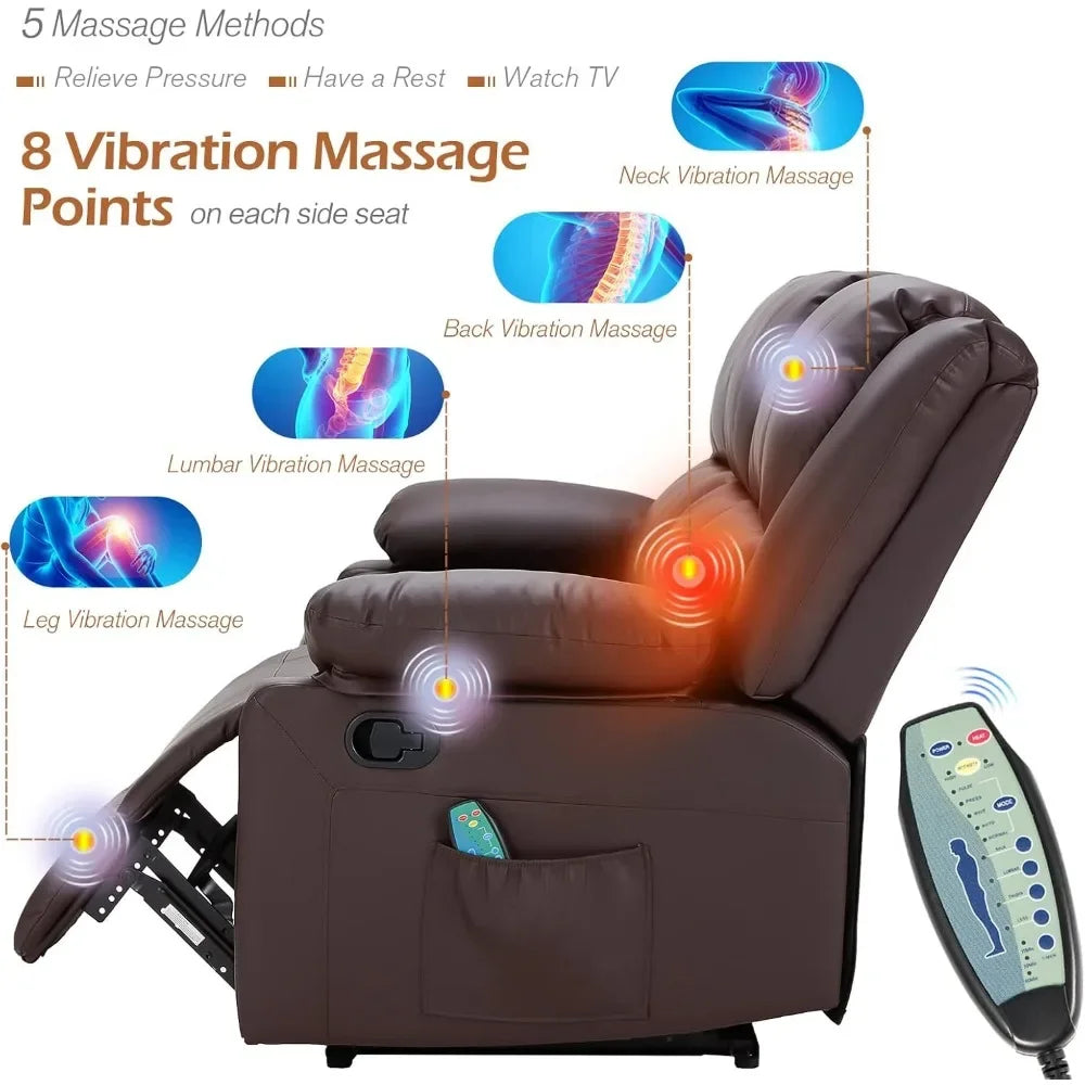 COMFYCOVE™ 3 Pieces Recliner Sofa Set, Overstuffed Recliner Sofa with Massage AND Heat Function, Modern Manual Control Faux Leather Couch Set