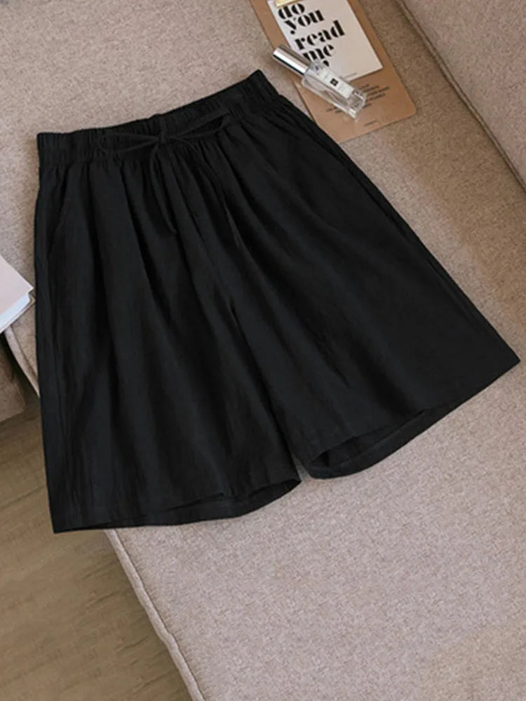 DOZW™️GIRL, Women shorts Summer Casual Solid Cotton Linen shorts high waist loose shorts for girls Soft Cool female shorts M-3XL