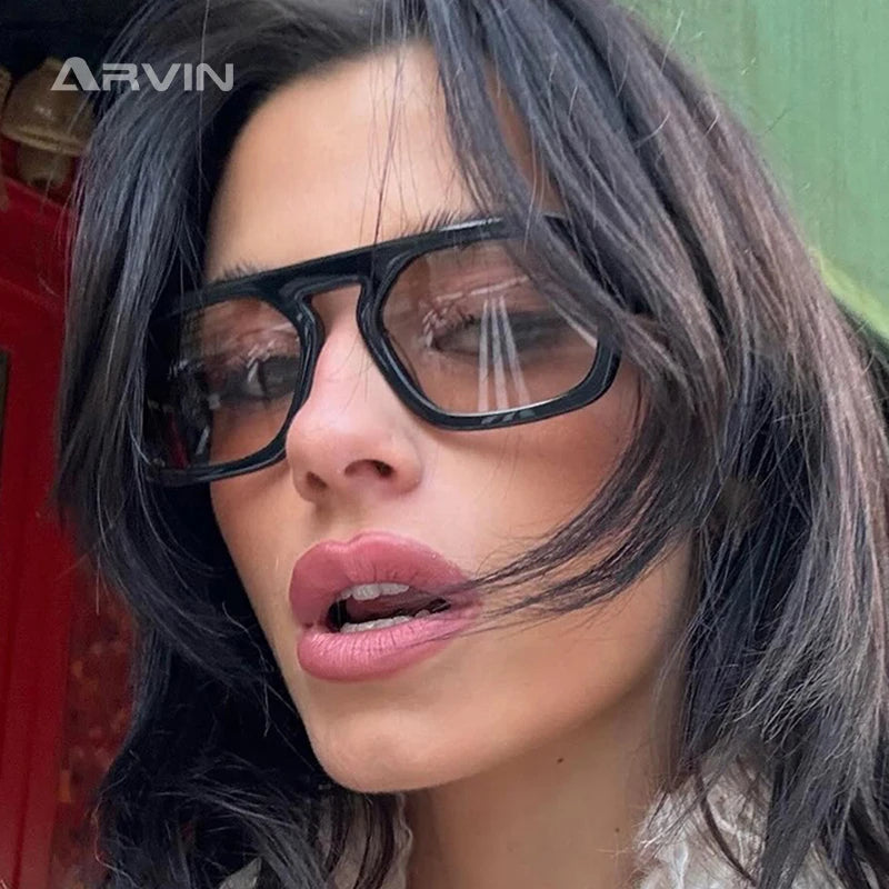 ARVINE™️Retro Pilot Square Sunglasses Lady Fashion Simple Ins Black Tea Sunglasses for Women Men Trending Outdoor Casual Shades UV400