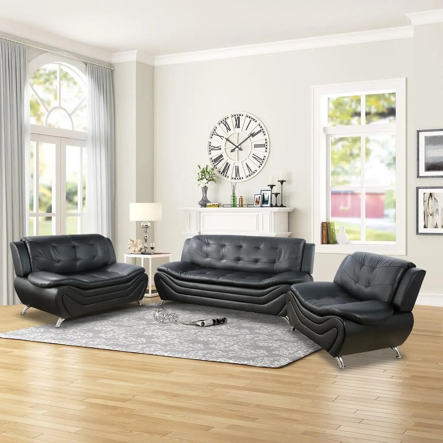 CUSHINA ™ Sofa, Leather Sofa Set, Leather Sofas Set for Living Room Furniture Sets, Loveseat Sofa with Chair 3-Piece for Living Room