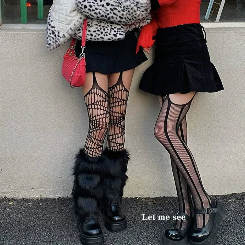 KAWAICORE™ | Lolita Plush Fur Leg Warmers – Japanese Y2K Style, White/Black Thickened Knee-Length Stockings & Boot Covers for Winter