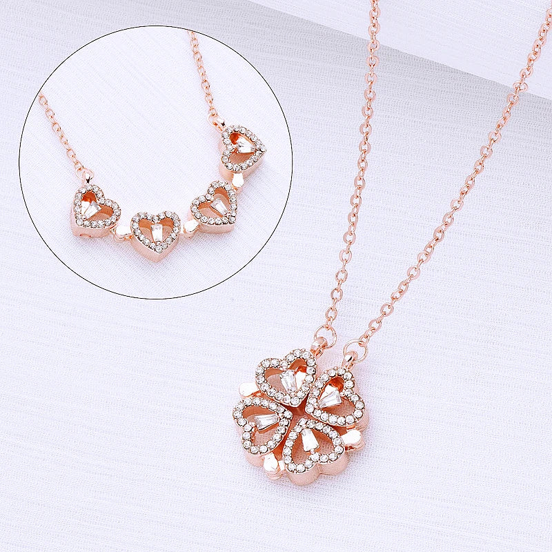 BARE ™️Stainless Steel Love Magnetic Pendant Necklace for Women Clover Necklace Heart Shaped Clover Necklace Pendant Jewelry Gift