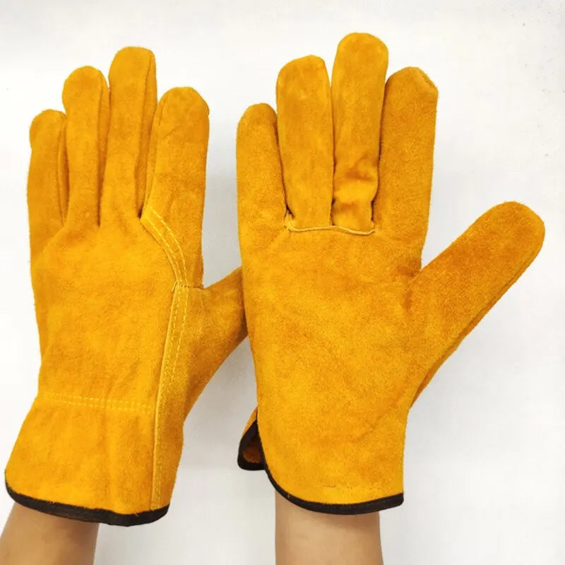 IRON™️ Men Work Gloves Soft Cowhide Driver Hunting Driving Farm Garden Welding Security Protection Safety Mechanic Glove