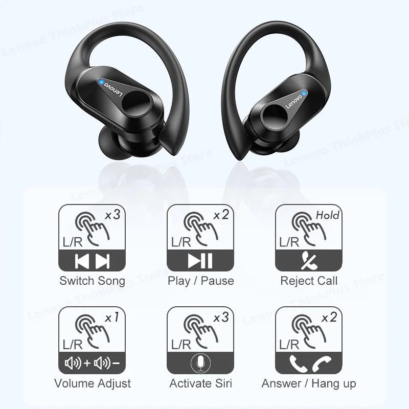 LISTEN UP ™ Lenovo LP75 TWS Sports Earphones Bluetooth 5.3 Wireless Headphones Waterproof HiFi Stereo Noise Reduction Earbuds with Mics