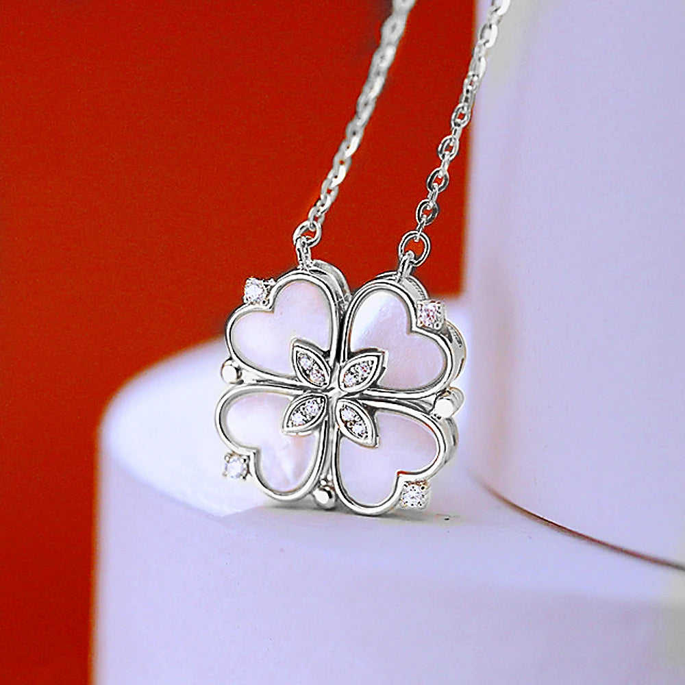 BARE ™️Stainless Steel Love Magnetic Pendant Necklace for Women Clover Necklace Heart Shaped Clover Necklace Pendant Jewelry Gift