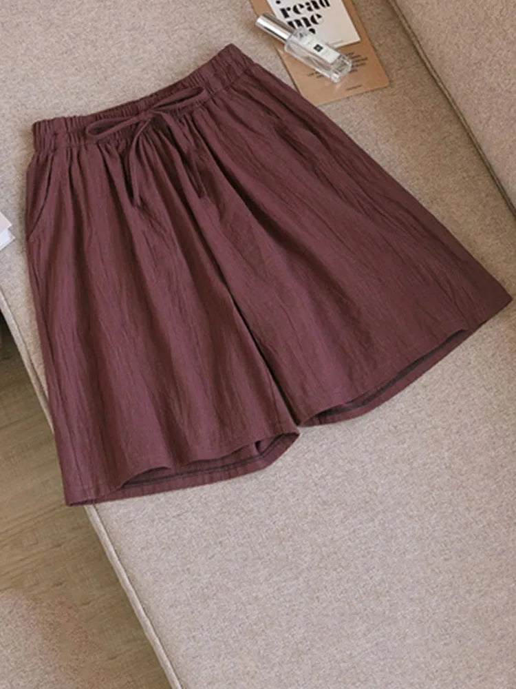 DOZW™️GIRL, Women shorts Summer Casual Solid Cotton Linen shorts high waist loose shorts for girls Soft Cool female shorts M-3XL