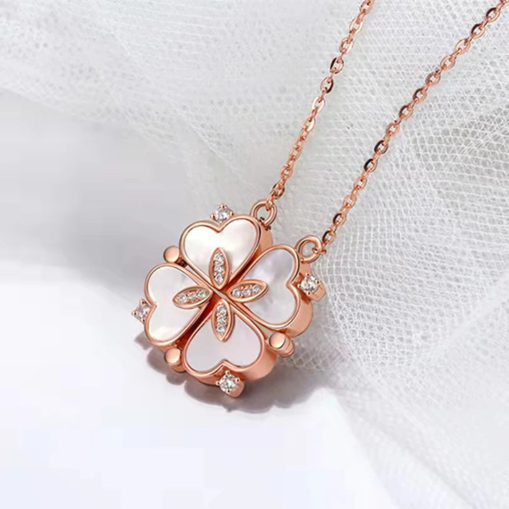 BARE ™️Stainless Steel Love Magnetic Pendant Necklace for Women Clover Necklace Heart Shaped Clover Necklace Pendant Jewelry Gift
