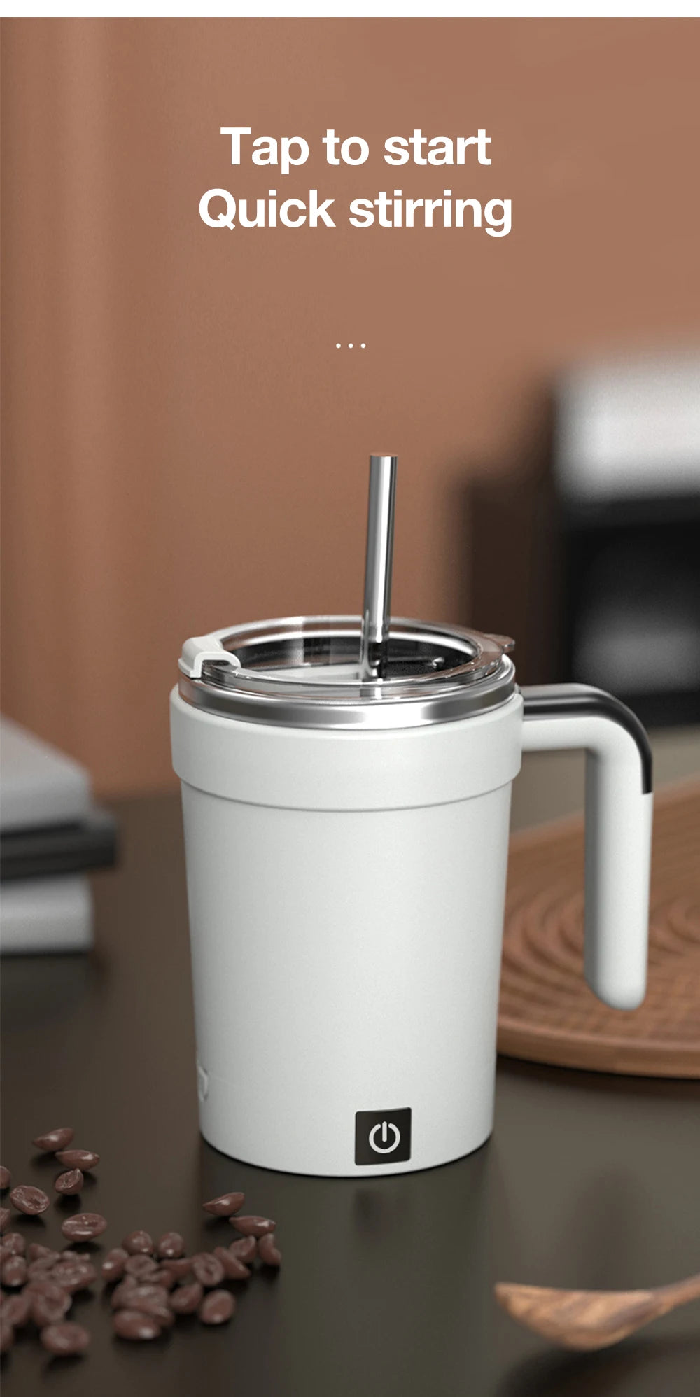 HUG IN A MUG™ |Automatic Stirring Cup, Rechargeable, Magnetic Mixer, Stainless Steel Coffee Mug
