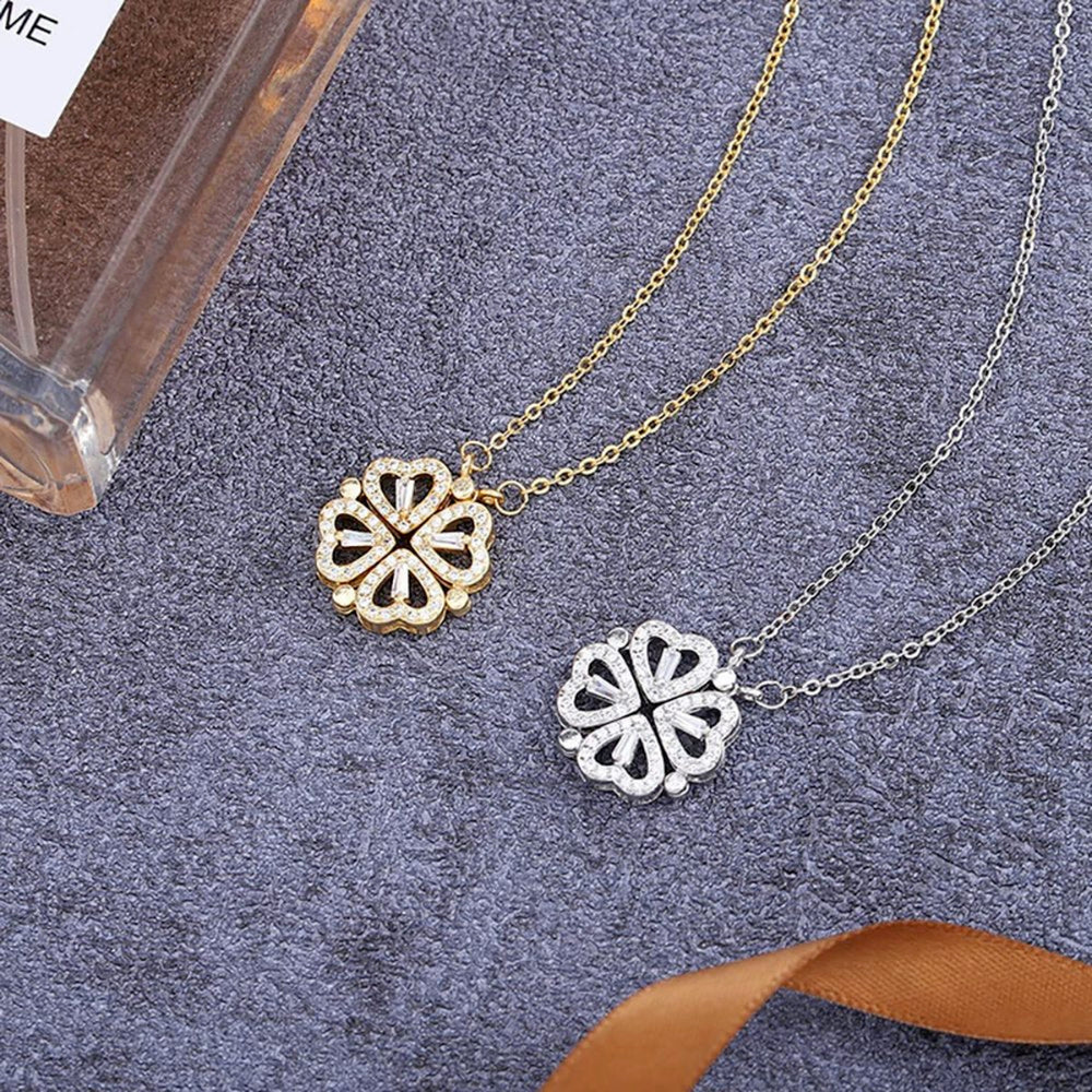 BARE ™️Stainless Steel Love Magnetic Pendant Necklace for Women Clover Necklace Heart Shaped Clover Necklace Pendant Jewelry Gift