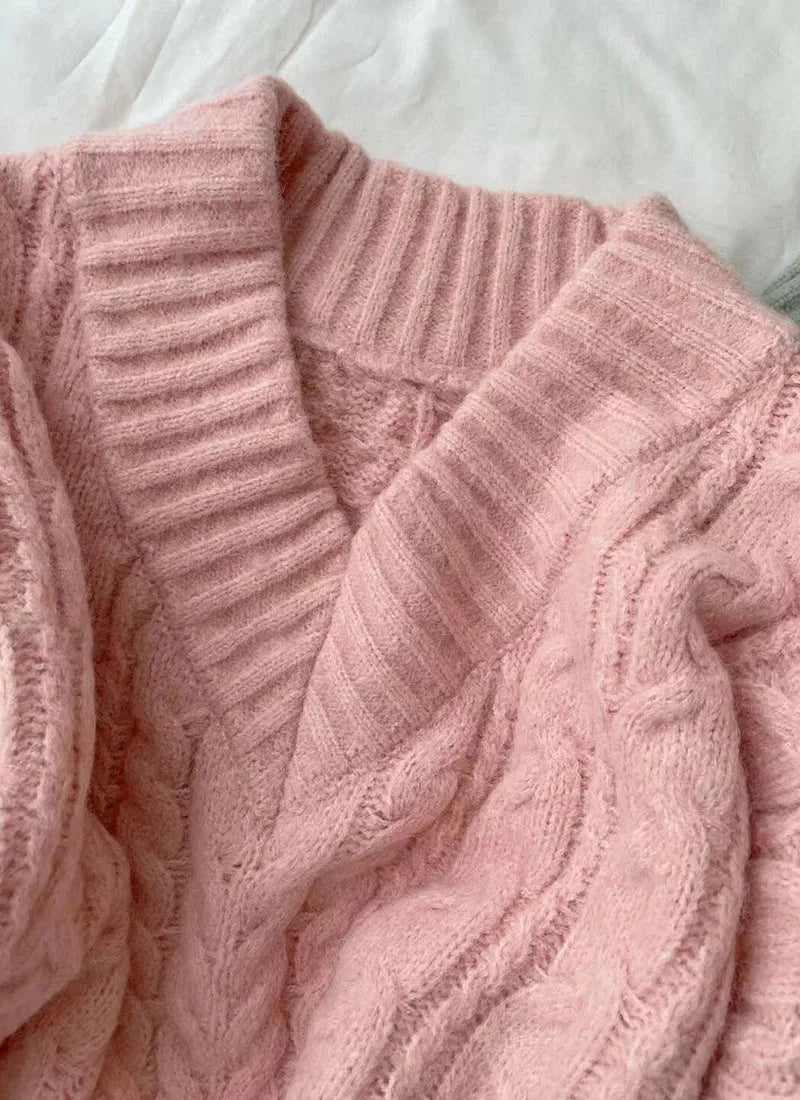 THE COZY COLLECTIVE™ |Adorable Autumn/Winter Sweater for Women, Oversized Knitted Pullovers Long Sleeve V Neck Knitwear