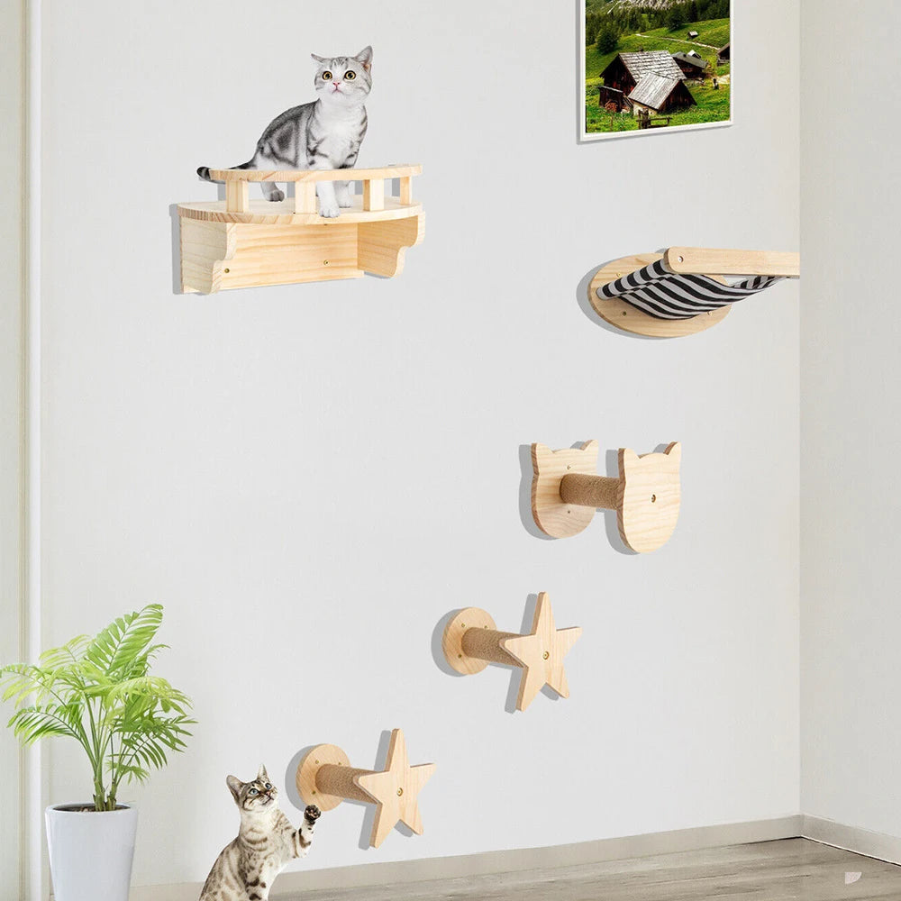 UP&DOWN™ Wall-mounted Cat Climbing Frame 50cm Cat Climbing Ladder Hammock Activity Sisal Cat Grab Post Cat Pedal Indoor Cat House