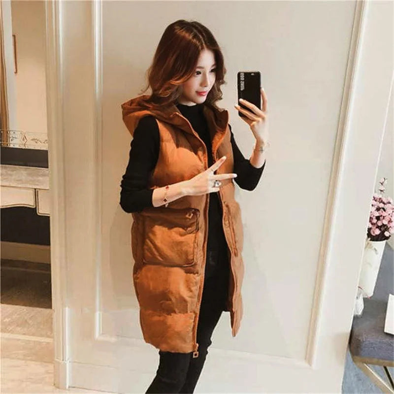 2025 WOMANDA™ New Winter Sleeveless Tank Top Women Down Jacket Puffer Parkas Hooded Padded Vests Loose Fit Female Fashion Casual Outwear