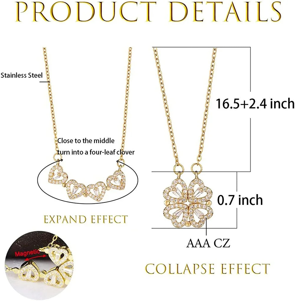 BARE ™️Stainless Steel Love Magnetic Pendant Necklace for Women Clover Necklace Heart Shaped Clover Necklace Pendant Jewelry Gift