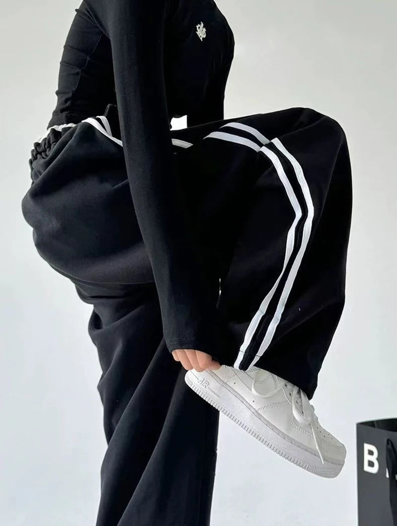 STYLER™️NEW 2025 Women Sweatpants Fashion Streetwear Oversized All Match Wide Leg Pants High Waist Patchwork Casual Straight Trousers