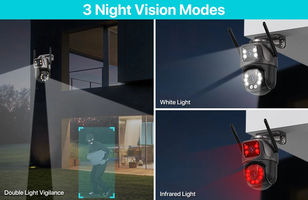 ZOONE™️Security Camera 4K 8MP HD Wifi PTZ Camera Outdoor 4MP Dual Lens Dual Screen AI Auto Tracking IP Camera CCTV Audio Video Surveillance P2P iCSee