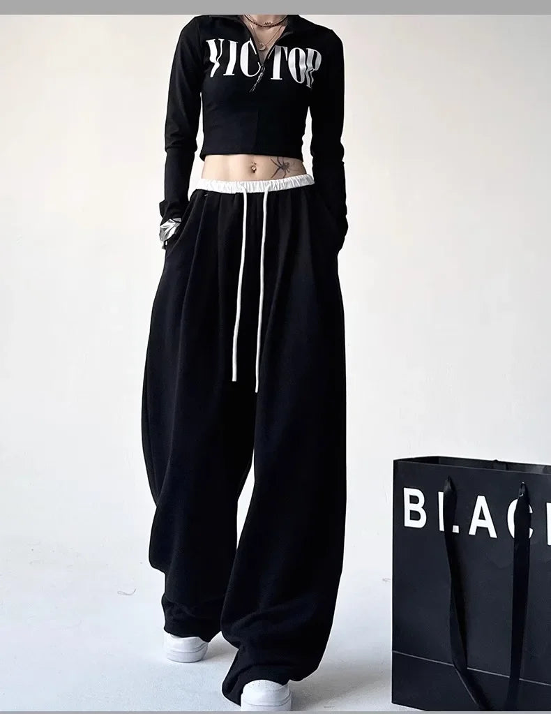 Style™️ High-Waisted Loose-Fit Sweatpants For Women New Patchwork Casual Straight Trousers