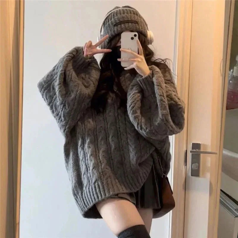 THE COZY COLLECTIVE™ |Adorable Autumn/Winter Sweater for Women, Oversized Knitted Pullovers Long Sleeve V Neck Knitwear
