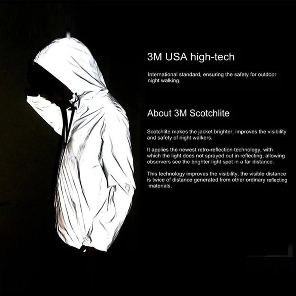 NIGHTVISION™ Jacket Outdoor Sport Casual Night Reflective Jacket Men Women Shiny High Steet Hip Hop Zipper Hooded Outwears Personality Windbreaker,