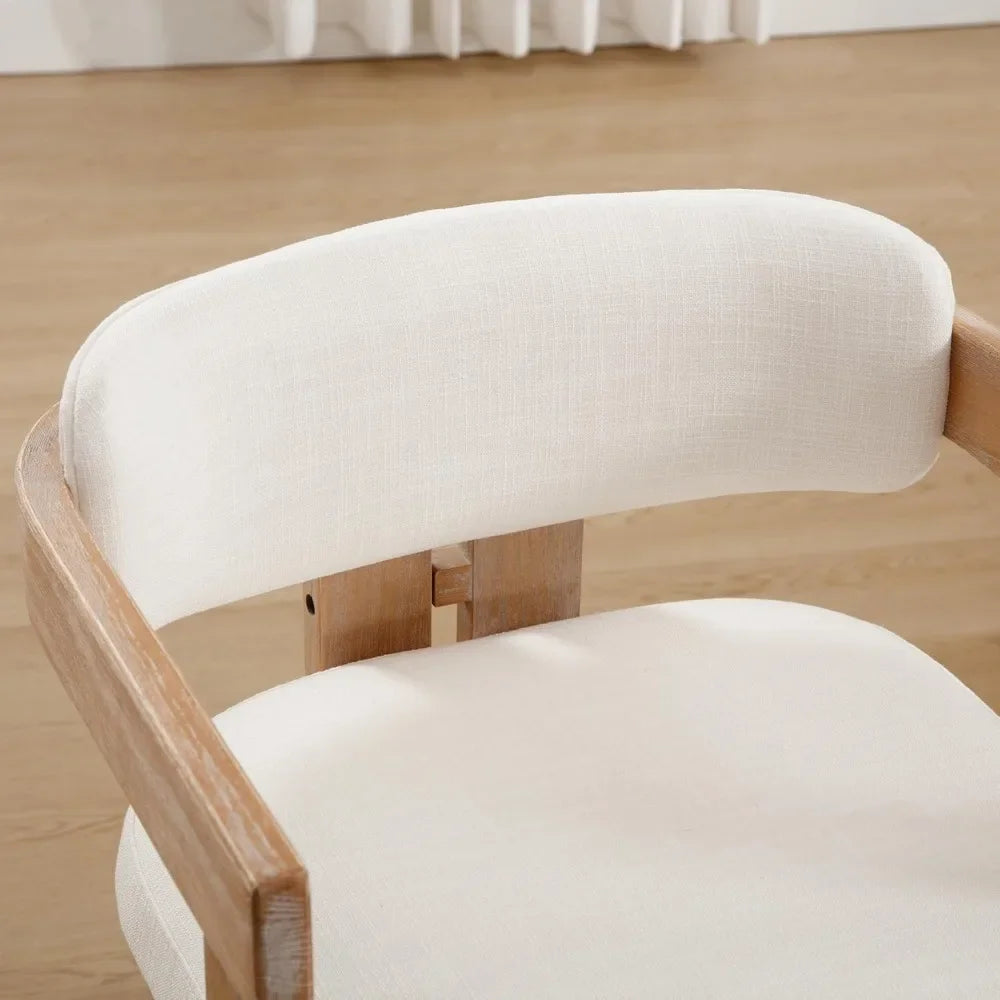 Just Right Chair ™ Farmhouse Dining Chairs Set of 4 Upholstered Kitchen Chair Wooden Barrel Side Chair, Modern Linen Accent Chair with Arm