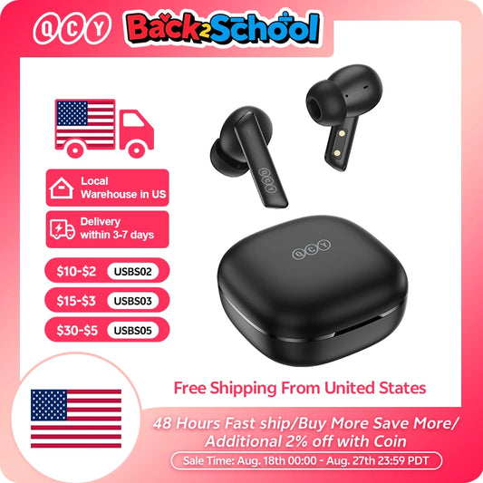 QCY™ HT05 ANC Wireless Earbuds 40dB Noise Cancelling Bluetooth 5.2 6-Mic ENC HD Call Transparency Mode TWS