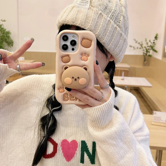 iPhone, case Cute Bear Case Soft Silicone Cover with Holder for iPhone 6 6s 7 8 SE X XS XR 11 12 13 Mini 14 15 16 Pro Max