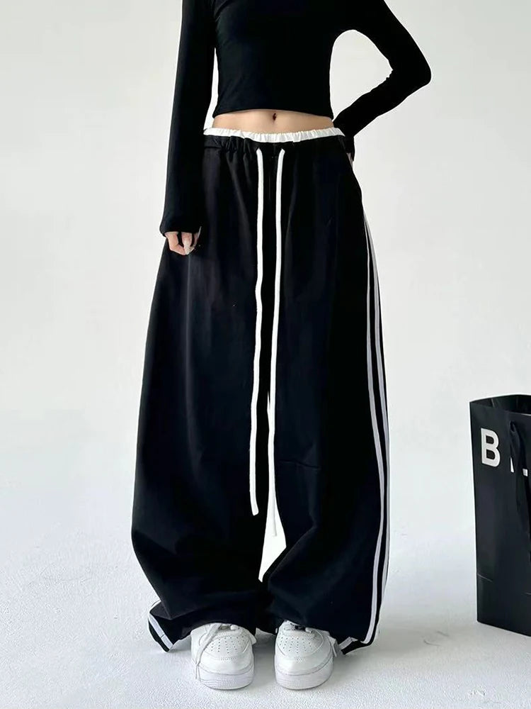 STYLER™️NEW 2025 Women Sweatpants Fashion Streetwear Oversized All Match Wide Leg Pants High Waist Patchwork Casual Straight Trousers