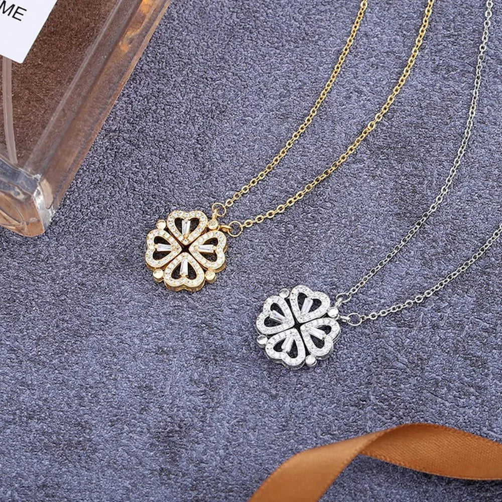 BARE ™️Stainless Steel Love Magnetic Pendant Necklace for Women Clover Necklace Heart Shaped Clover Necklace Pendant Jewelry Gift