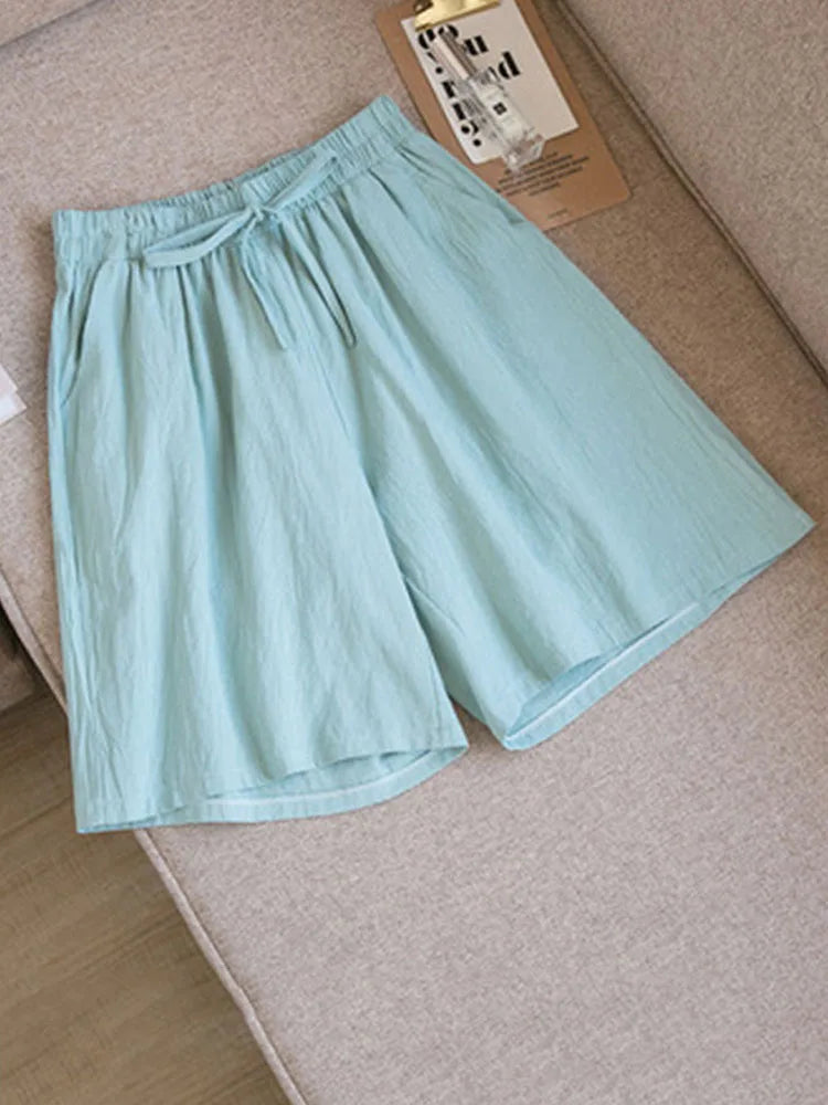 DOZW™️GIRL, Women shorts Summer Casual Solid Cotton Linen shorts high waist loose shorts for girls Soft Cool female shorts M-3XL