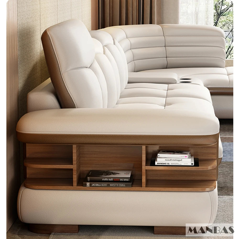 EXTRALUX ™Luxury L-Shaped Genuine Leather Sectional Sofa Sets with USB, Bluetooth Speaker - MINGDIBAO Living Room Italian Leather Couches