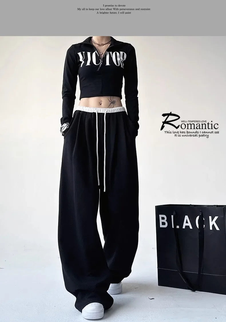 Style™️ High-Waisted Loose-Fit Sweatpants For Women New Patchwork Casual Straight Trousers