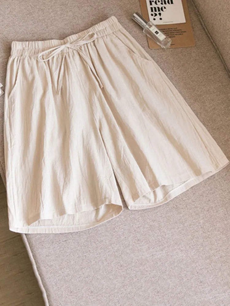 DOZW™️GIRL, Women shorts Summer Casual Solid Cotton Linen shorts high waist loose shorts for girls Soft Cool female shorts M-3XL
