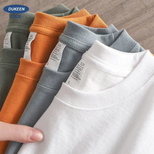 DUKEEN™ 280gsm Oversized Heavy T-Shirt for Men Summer Short Sleeve Tee Cotton Solid Color Top Casual T Shirts One Piece