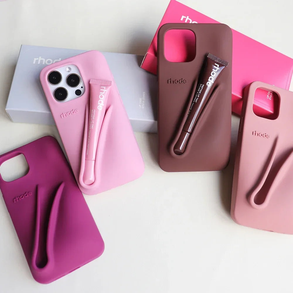 TWONIX ™ Original Quality Rhode DIY Lipstick Lip Gloss Holder Phone Cute Case for iPhone 16 Pro Max 15 14 13 Lip Balm Soft Silicone Cover,