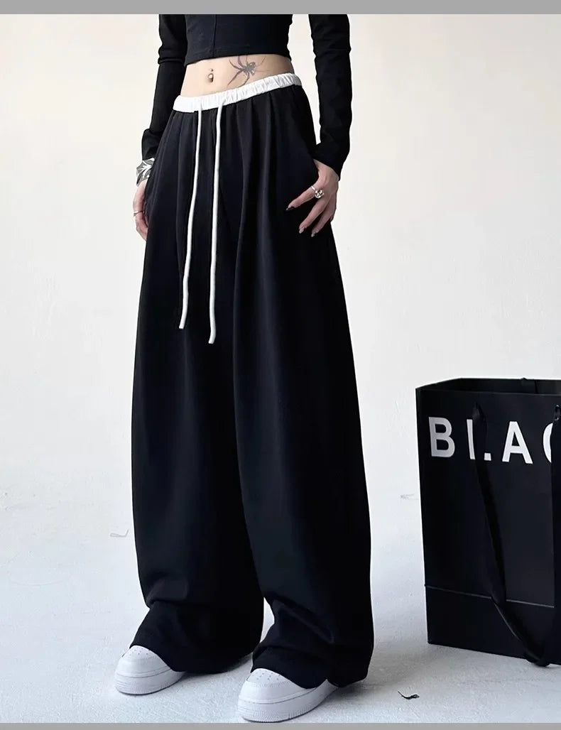 Style™️ High-Waisted Loose-Fit Sweatpants For Women New Patchwork Casual Straight Trousers