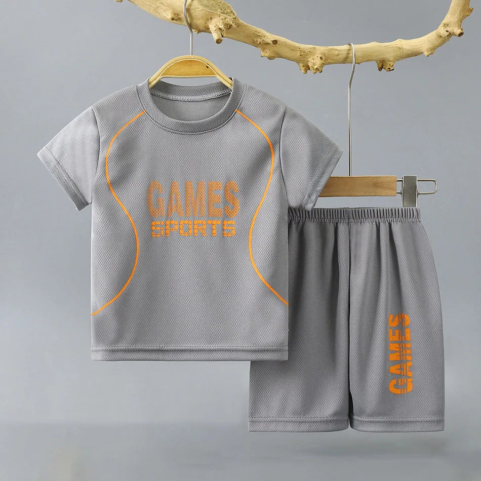 WEEGO™ Summer Collection Boys Basketball-Inspired Quick-Dry Home wear, Activity   Set Solid Color Sports Short and Sleeved Shorts Children Sets